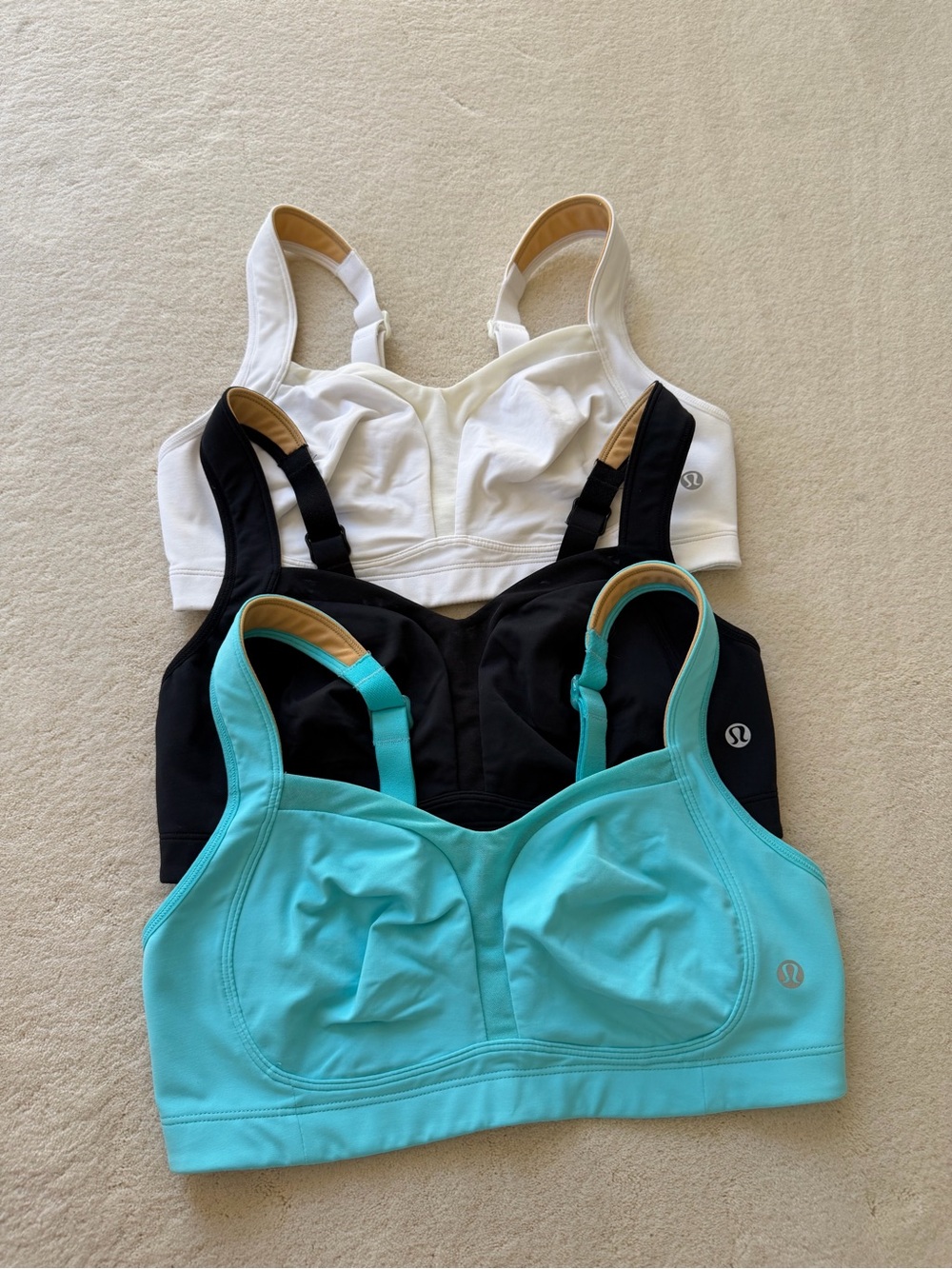 lululemon athletica Trio Pack Sports Bras - White, Black & Turquoise